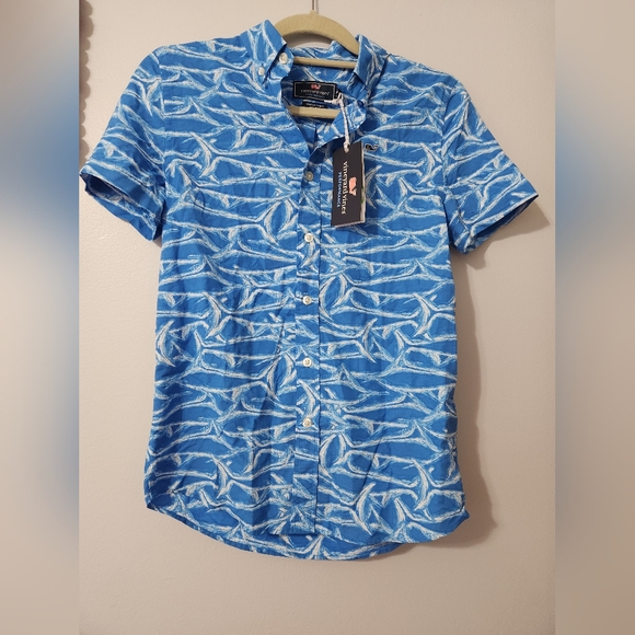 Vineyard Vines Blue Performance Shirt Youth 12-14 NWT - Picture 1 of 6
